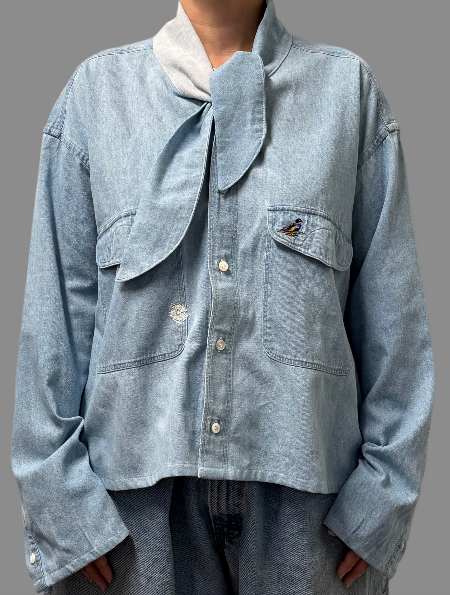 Foulard shirt in denim 01 (front knot)